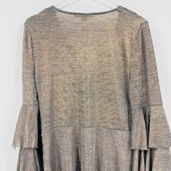 Boston Proper Size Medium Silver Metallic V Neck Tiered Sleeve Blouse Top - Picture 7 of 9